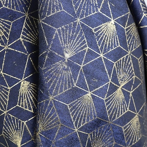 Navy blue brocade jacquard fabric for dress making 58" wide - sold by the yard