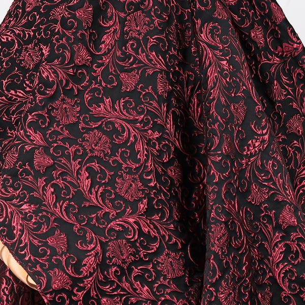 Rot Schwarz Akanthus Blätter Jacquard Stoff für DIY Kleidung Abendkleider Home-Decor und Nähzubehör 63 "Breit - wird als Schüttgut verkauft."
