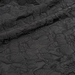 Black Embossed Flower Jacquard Fabric 58&quot; wide - sold by the yard