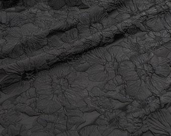 Black Embossed Flower Jacquard Fabric 58" wide - sold by the yard