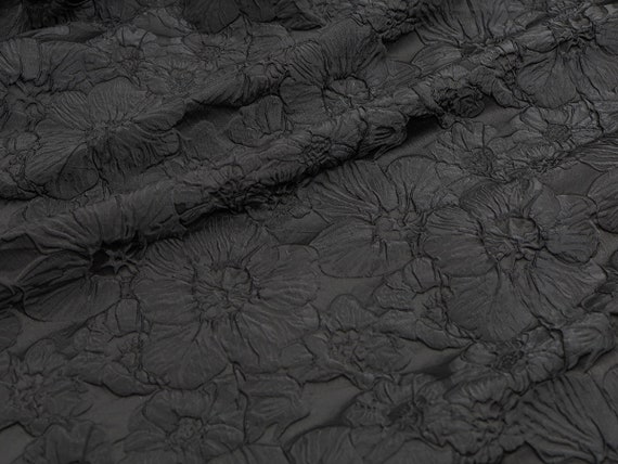 Black Embossed Flower Jacquard Fabric 58