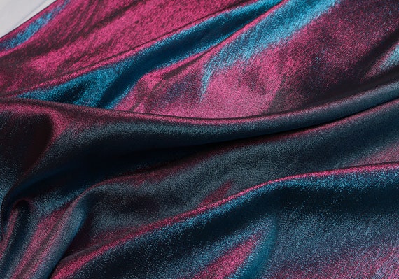 Iridescent Jacquard Fabric Polyester Metallic Thread 58 Wide blue Fuchsia  Fiber Blending Sold by the Yard 