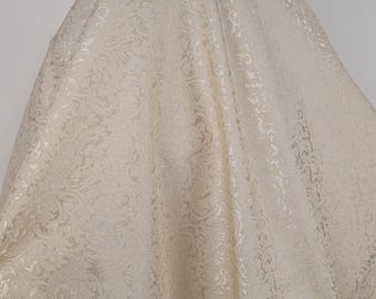 Vestido de noche en tela jacquard con diseño floral retro, color beige sólido texturizado, decoración del hogar, suministros de costura, 61" de ancho (se vende cortado a medida).