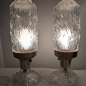 Pair of Art Deco Glass and Chrome Bedroom Table Lamps, Vintage Lighting