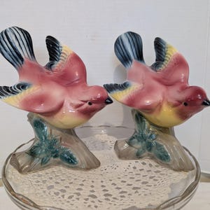 Vintage Mid Century Royal Copley Porcelain Swallow Bird Figurines, Retro Bird Decor