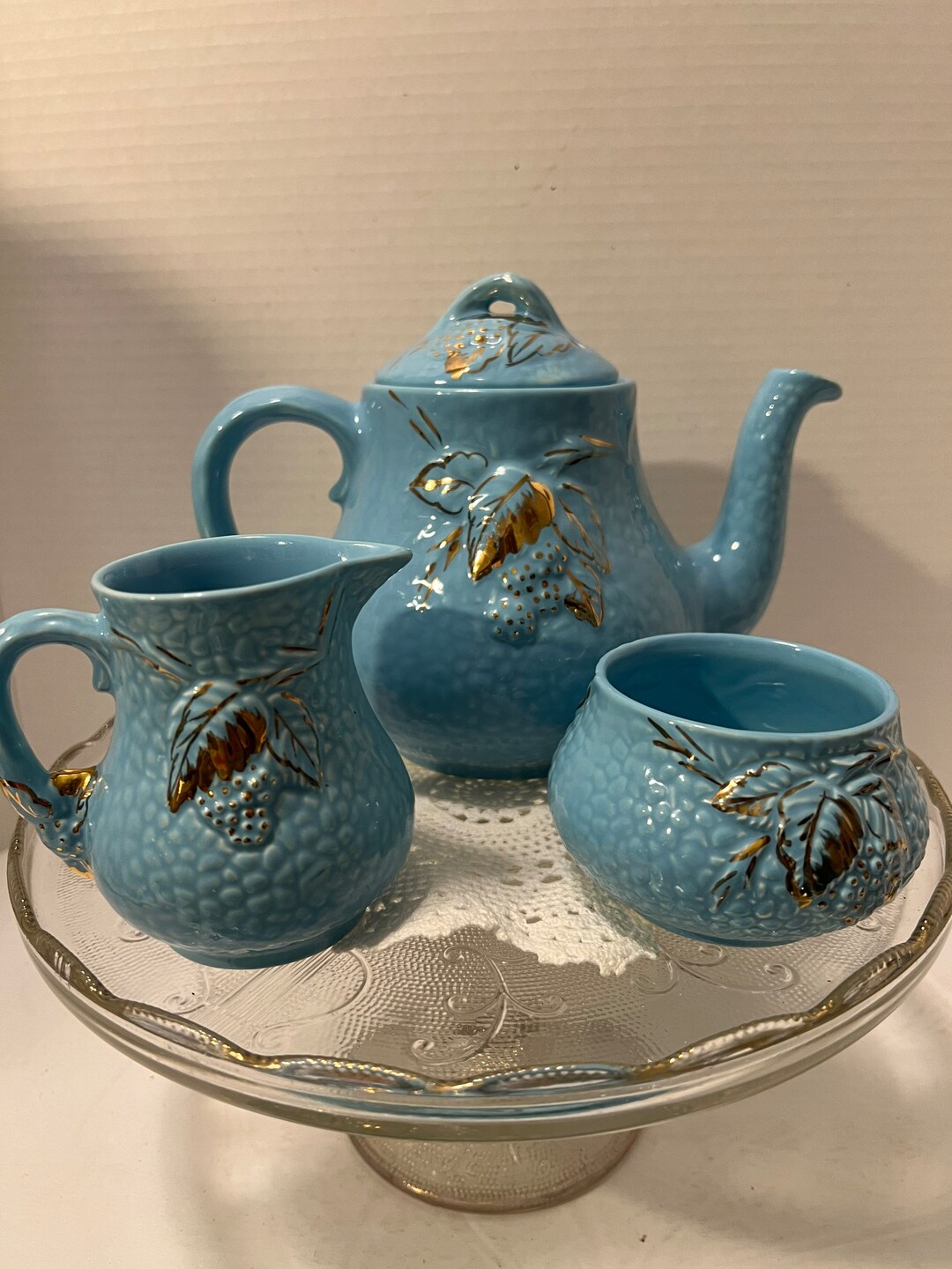 Wade Pottery England Golden Turquoise Teapot, Cream and