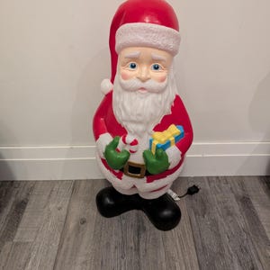 Vintage Blowmold 24&quot; Indoor Light Up Santa, Retro Christmas Decor