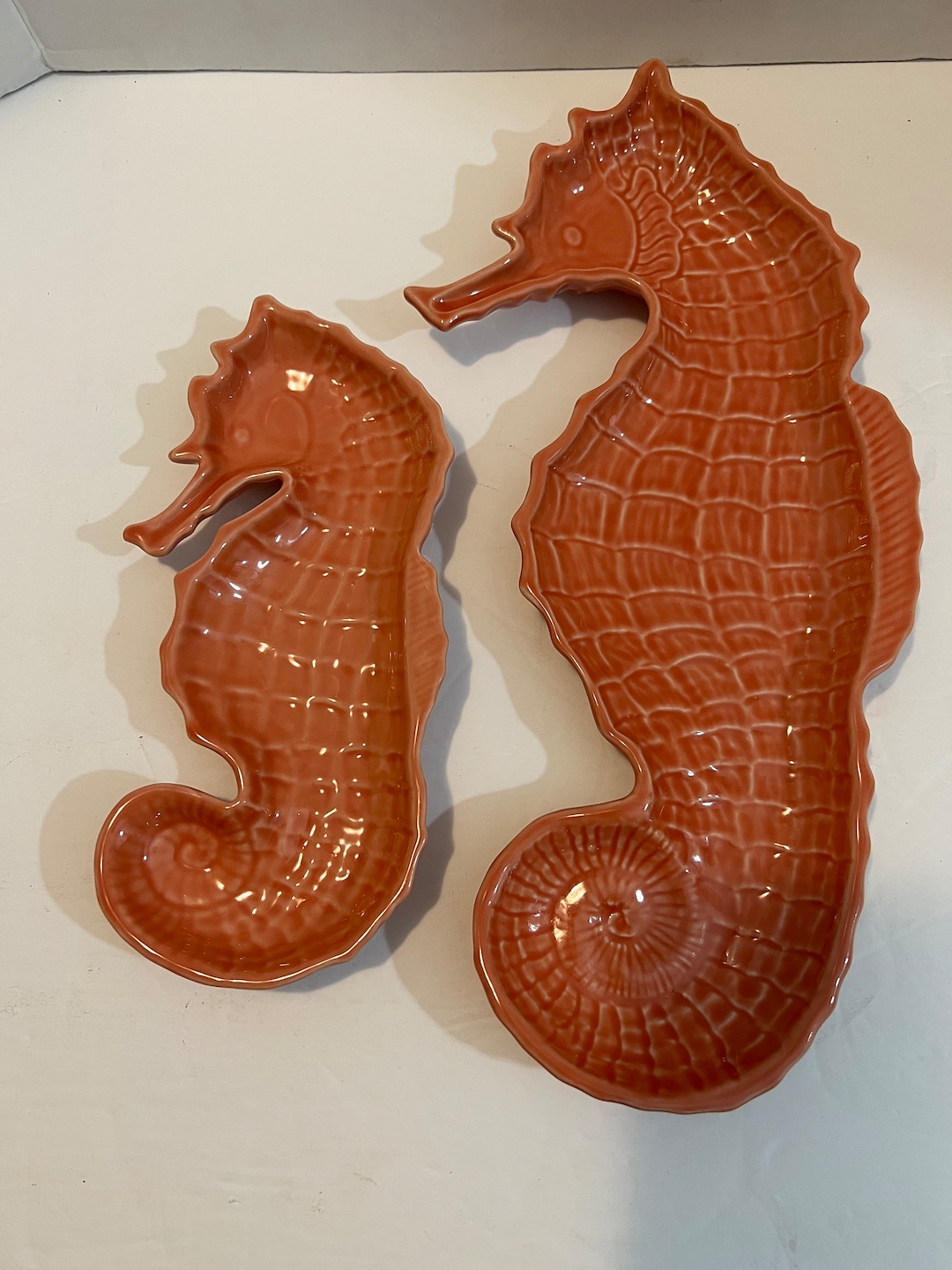 Mid Century Coral Ceramic Seahorse Wall Art, MCM Wall Art, Coastal Wall
