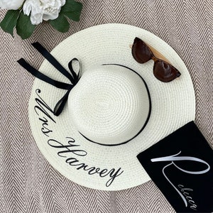 Sombrero de verano personalizado para mujer, sombrero para despedida de soltera, regalo para despedida de soltera, sombrero flexible para luna de miel, sombrero de novia, sombrero de paja personalizado.