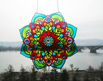 Large ~ Stained Glass Ornament Mandala Summer Mandala
