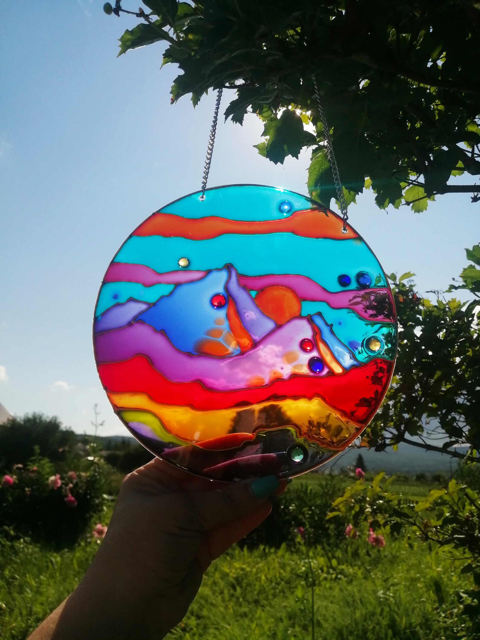 Stained glass mountains Suncatcher window hangings Mountain Etsy
