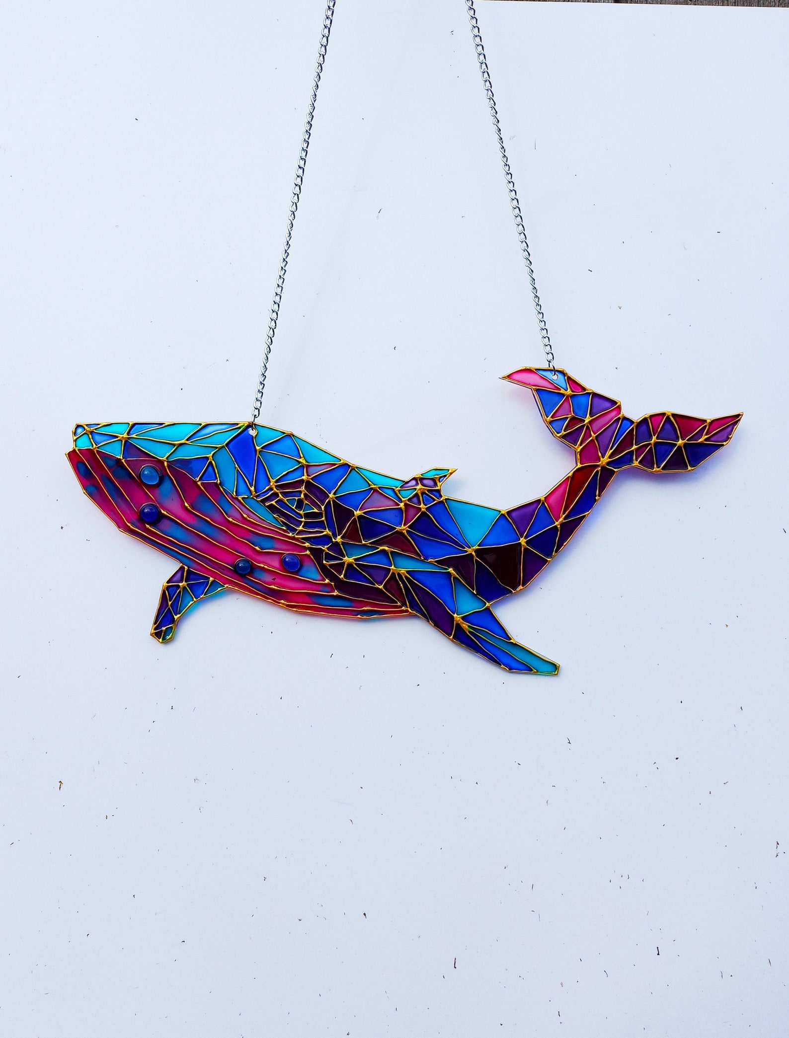 Stained glass Whale Suncatcher Geometric Art Decor Polyganal Etsy