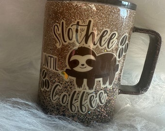 Sloth Glitter Coffee Mug | Funny Travel Tumbler with Lid
