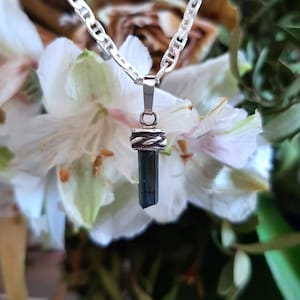Tourmaline pendant silver pendant gemstone pendant minimalist silver pendant tribal jewelry green raw tourmaline talisman pendant