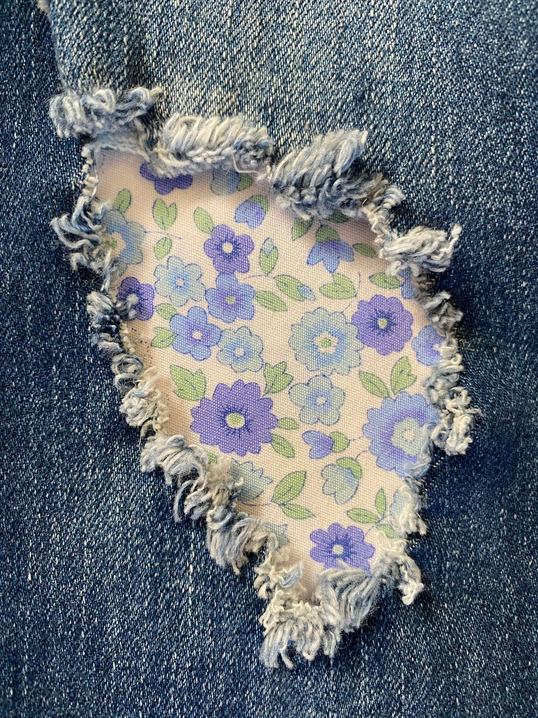 Light Denim Floral Patch, Iron on Patches, Patches for Jeans, Easy to ...