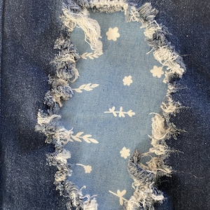 Light Denim Flowers and Leaves Patch, easy iron on patch, patches for jeans, patch for jacket, jean repair, fabric patches, easy to use