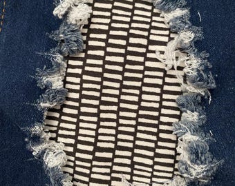 Stretch Black & White Patch, iron on patches for denim, patches for jeans, easy to apply patch, jean repair, fabric patches, handmade