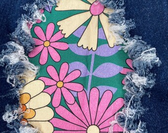 Colourful Retro Patch, iron on patch for denim, patches for jeans, easy to apply patch, jean repair, fabric patches, handmade, washable