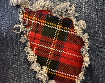 Tartan Patch, iron on patch, patches for jeans, easy to apply patch, jean repair, tartan print, handmade, washable