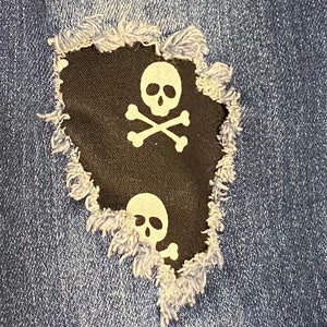 Skull & bone fabric design Patch, patches for denim, patches for jeans, easy to apply patch, jean repair, fabric patches, ripped jeans