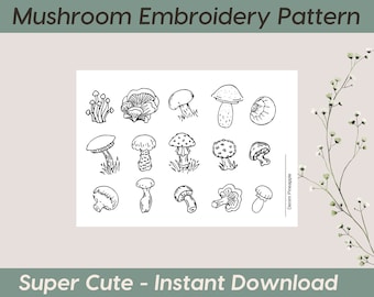 15 Cute Mushrooms, Mushroom Embroidery Pattern Template Bundle - Instant Download -Super Cute