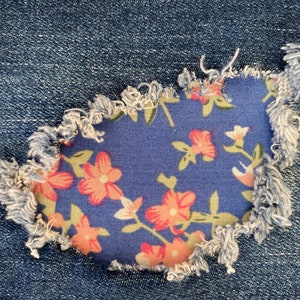 Blue Floral Patch, iron on patches for denim, patches for jeans, easy to apply patch, jean repair, fabric patches, cross print, handmade