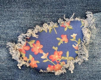 Blue Floral Patch, iron on patches for denim, patches for jeans, easy to apply patch, jean repair, fabric patches, cross print, handmade