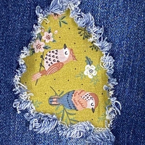 Sweet Bird Patch, iron on patches, patches for jeans, easy to apply patch, jean repair, fabric patches, bird print, handmade