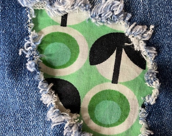 Vintage Green Patch, iron on patch for denim, patches for jeans, easy to apply patch, jean repair, fabric patches, handmade, washable