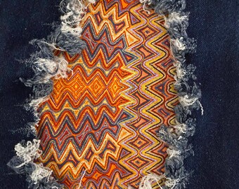Zig Zag Patch, iron on patches, patches for jeans, easy to apply patch, jean repair, fabric patches, aboriginal artist designed patch