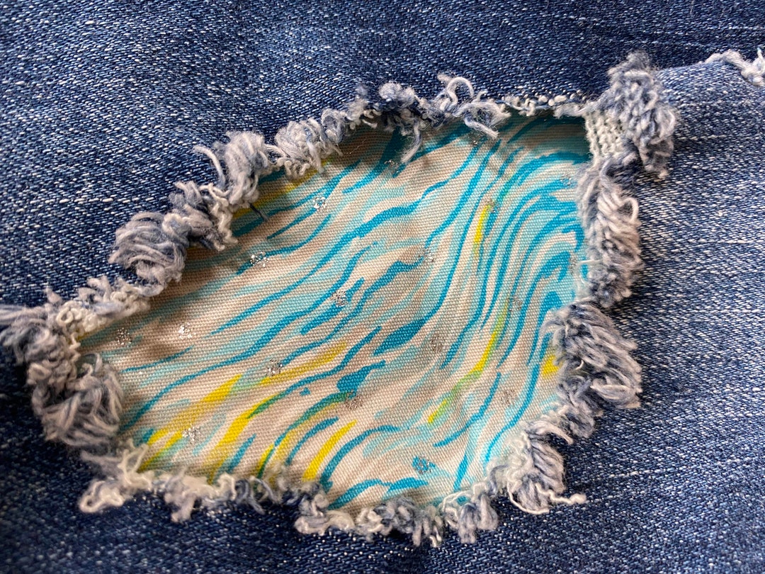 Blue & Yellow Swirl Patch, Iron on Patch for Denim, Patches for Jeans ...