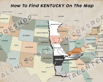 How To Find Kentucky on Map, Funny America Map Digital Print, Printable Art, United States Of America Poster, USA Wall Art, Kentucky Print