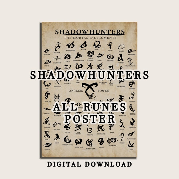 Shadowhunters All Runes Poster Digital Print, Cassandra Clare Wall Art, The Mortal Instruments Books Runes, Shadowhunters Fan Gift Decor