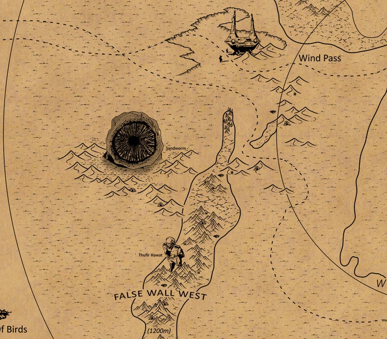 Map of Frank Herbert's DUNE Series, Arrakis World Map 70100cm, Caladan ...