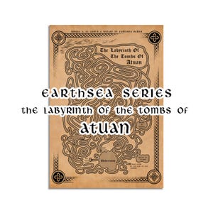 The Labyrinth Of The Tombs Of Atuan A3, A Wizard of Earthsea, Ursula K. Le Guin Art Poster, Gont Wall Art, Ged Sparrowhawk, Arren, Tenar