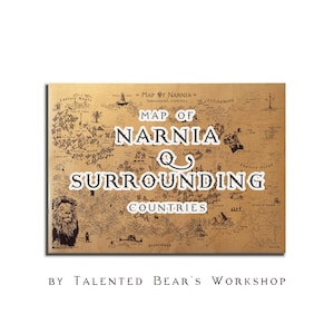 Carte du monde fantastique Les chroniques de Narnia, art mural Aslan, lion, sorcière et décor d'intérieur Wardbobe, cadeau d'art impression Pevensie Narnia pour les enfants