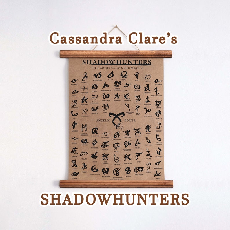 Shadowhunters All Runes A3 Poster, Cassandra Clare Wall Art, The Mortal Instruments Books Runes, Wooden Framed Shadowhunter Fan Gift Decor image 1
