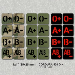 1х1" Blood Type A+ B+ AB+ O+ A B AB O Positive Pos Laser Cut Cordura Material Military Patch