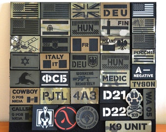 Hook back CUSTOM PATCH / Personalized Laser Cut Army tactical Flags, ID, Call sign, Name Tape Cardura Patches Set