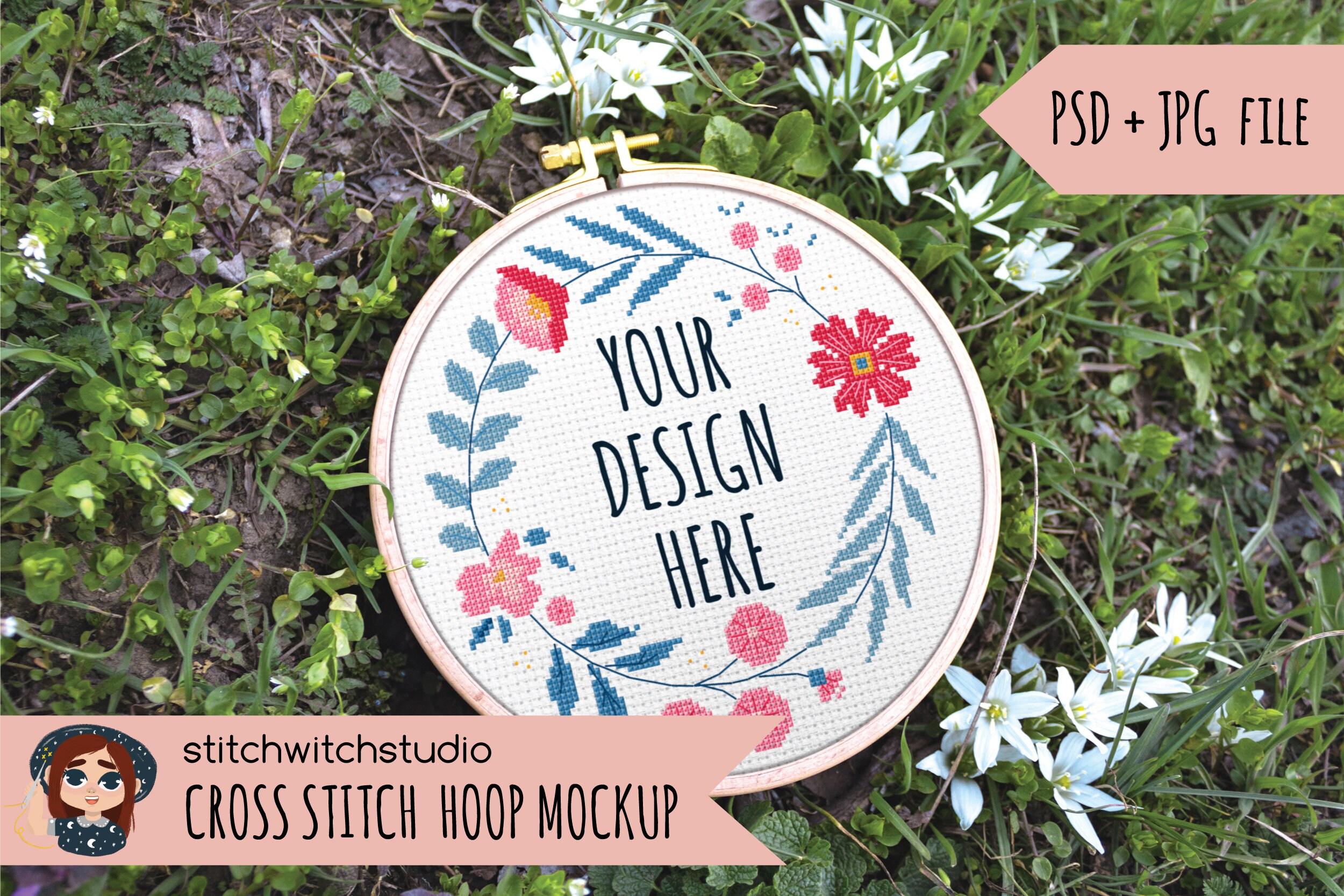 Download Cross Stitch Hoop Mockup Embroidery Hoop Mockup on Spring | Etsy
