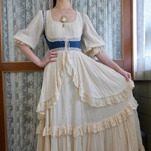 1970s Rare Gunne Sax Indigo Corset Double Layered Maxi Wedding Dress