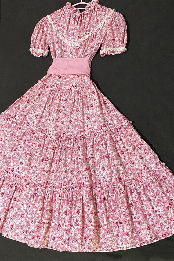 1960s Handmade Pink Floral Prairie Vintage Dress Gem