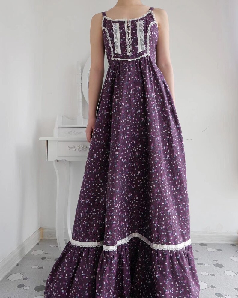 1970s Gunne Sax Ripe Purple Grape Calico Prairie Maxi Sundress - Etsy