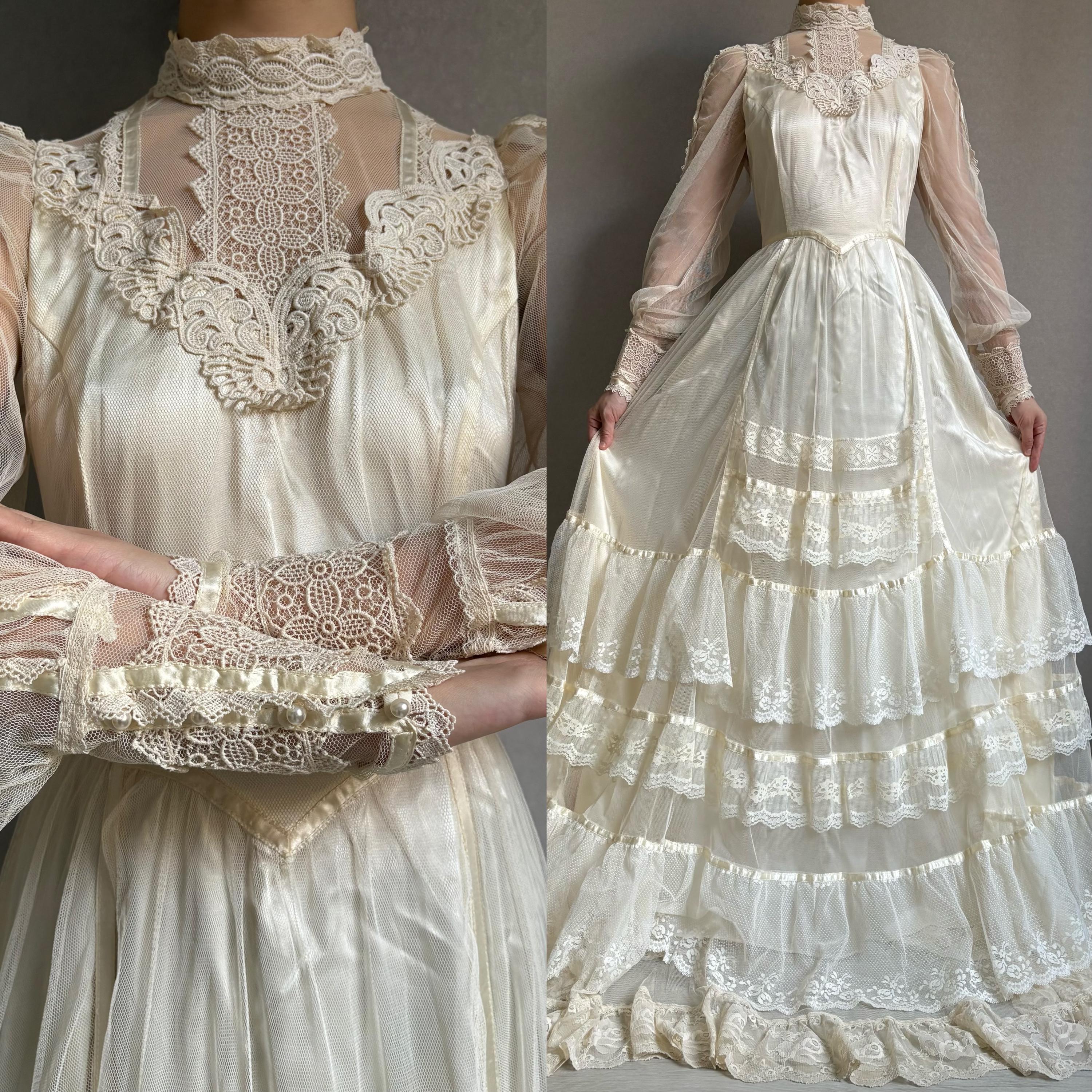 Rare 1970s Gunne Sax Bridal Collection Cream Lace Victorian Wedding Dress