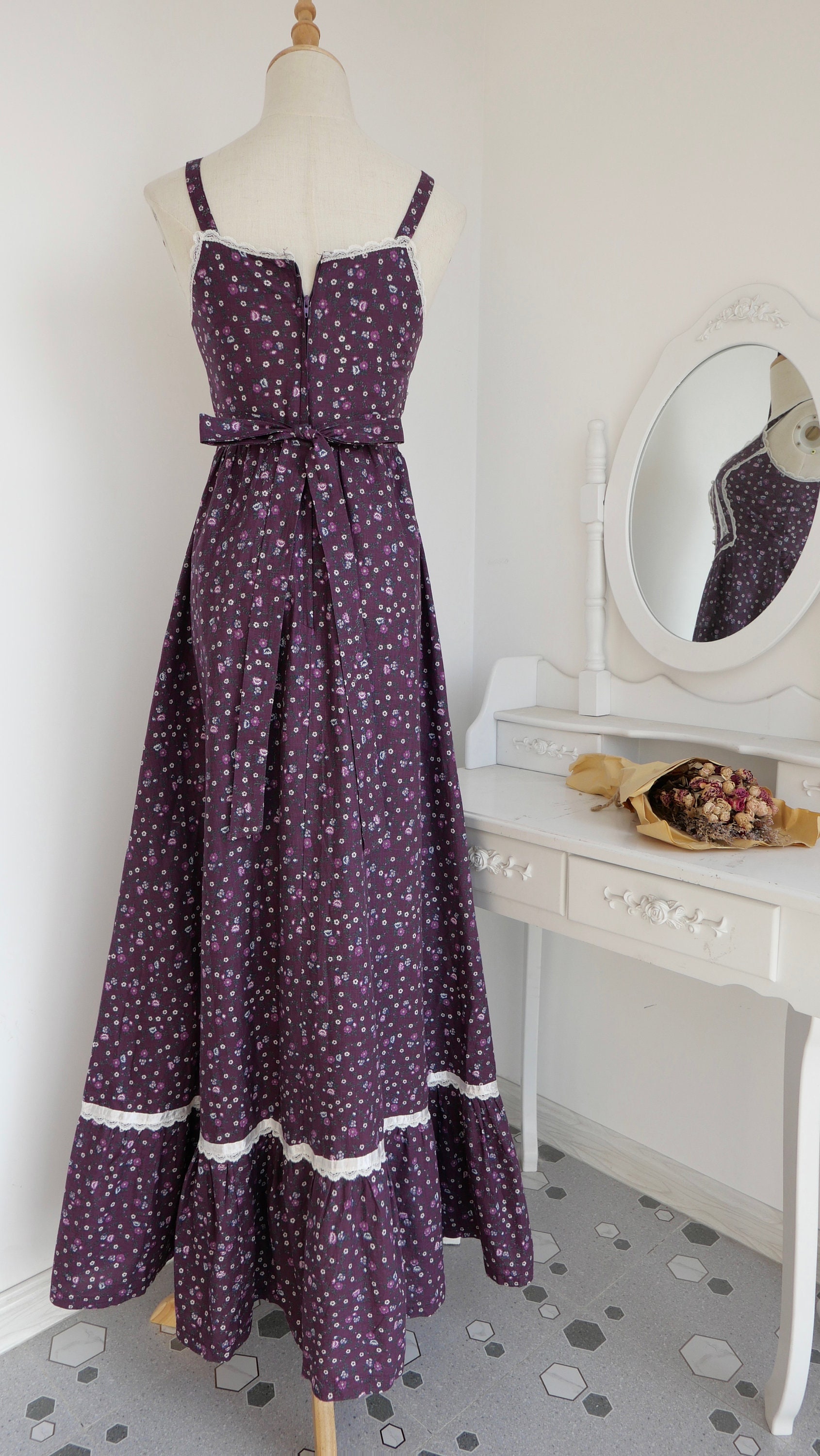 1970s Gunne Sax Ripe Purple Grape Calico Prairie Maxi Sundress - Etsy