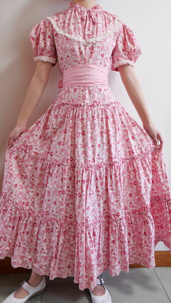 1960s Handmade Pink Floral Prairie Vintage Dress Gem