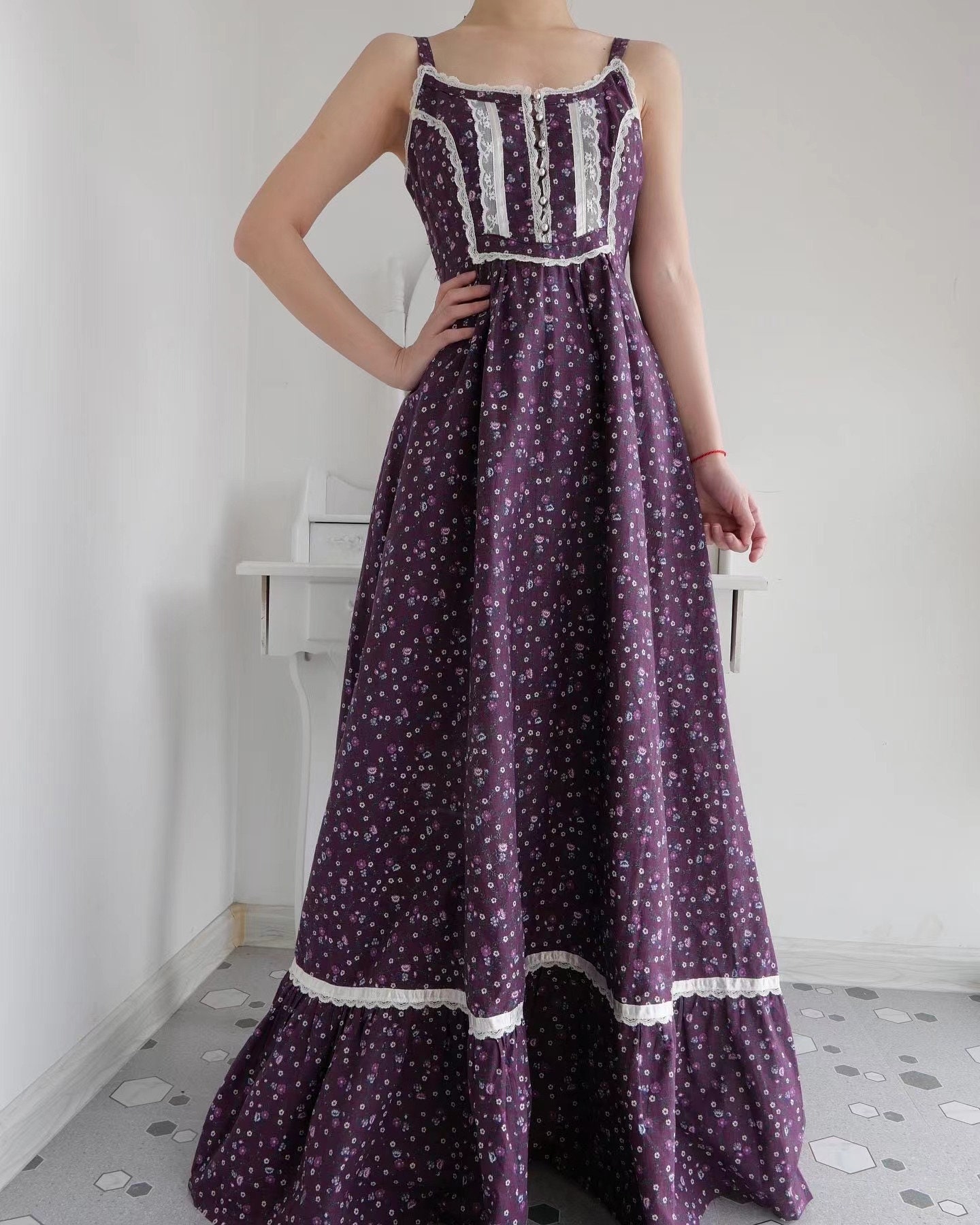 1970s Gunne Sax Ripe Purple Grape Calico Prairie Maxi Sundress - Etsy
