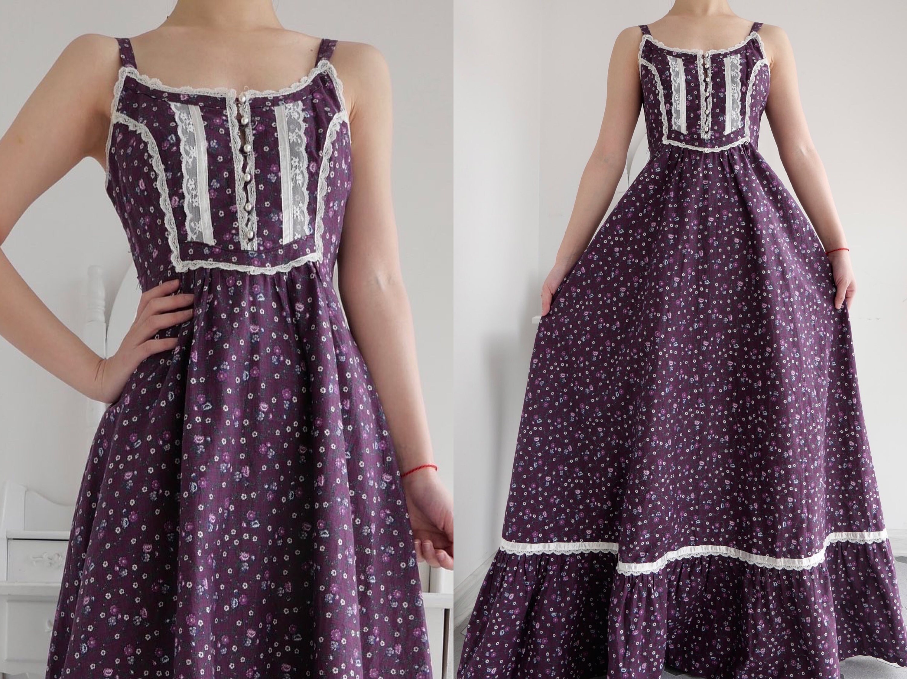 1970s Gunne Sax Ripe Purple Grape Calico Prairie Maxi Sundress - Etsy