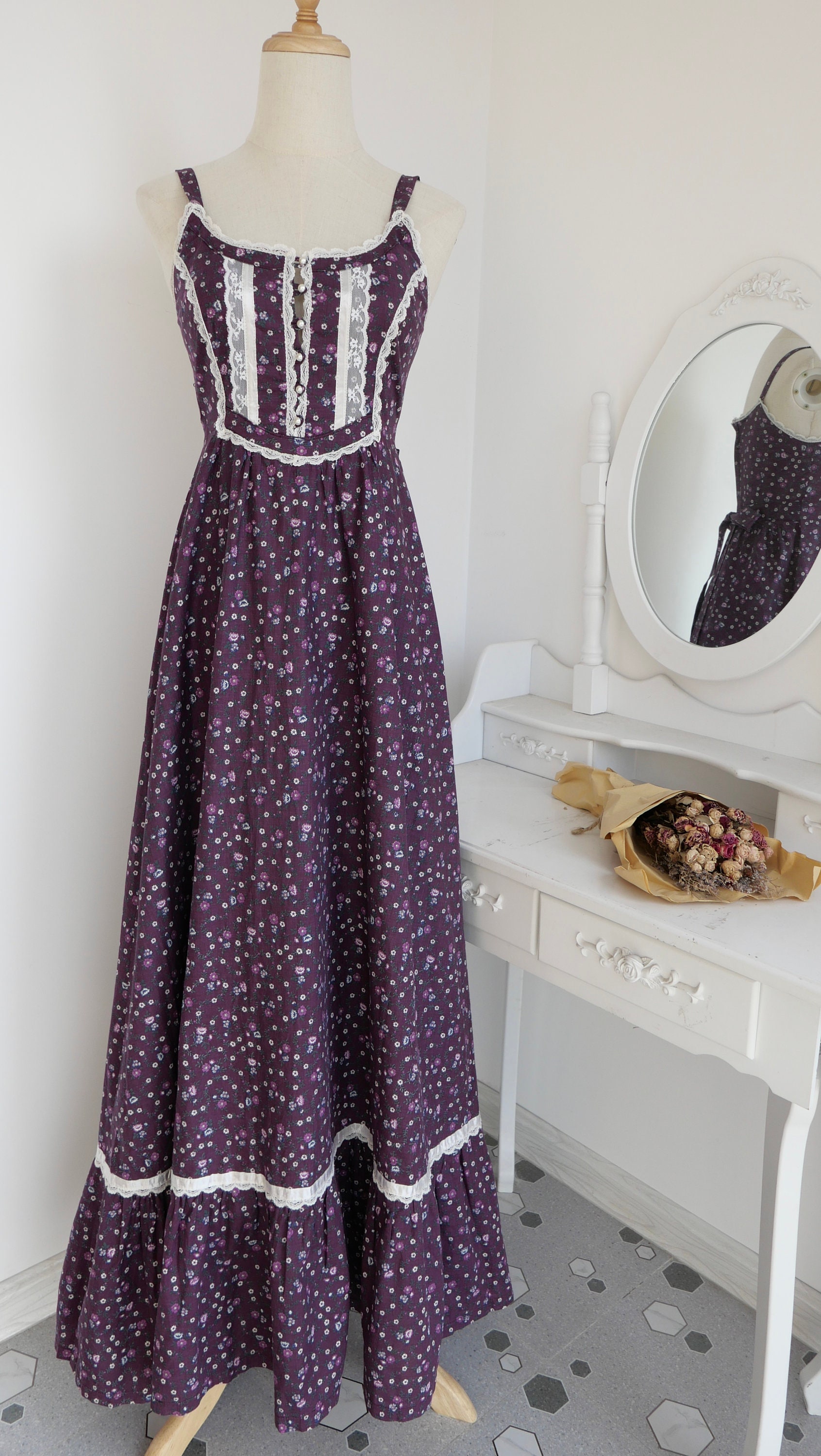 1970s Gunne Sax Ripe Purple Grape Calico Prairie Maxi Sundress - Etsy