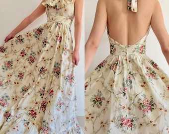 1970s Vintage Climax by David Howard Ivory Hippie Style Halter Maxi Dress